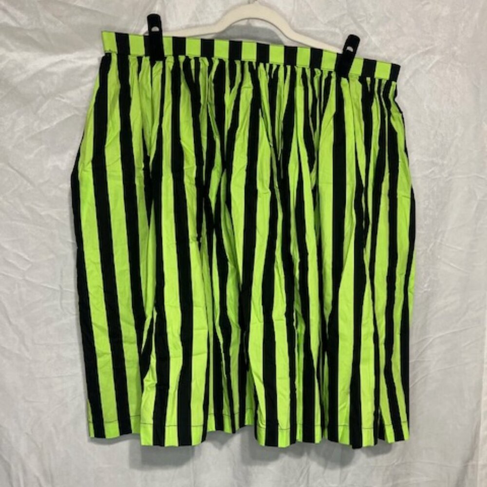 Unique Vintage Black and Neon Green Striped Circle Skirt